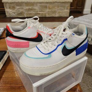 Nike Air Force 1 Low Shadow. White/blue/black (Womens) Size 8